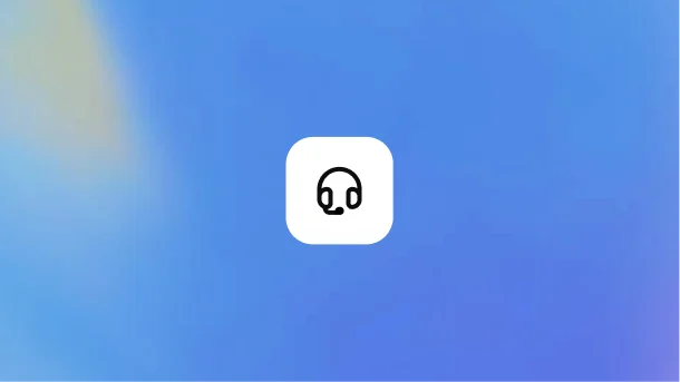 Headset icon in a white square on a blue background.