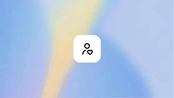 Person-and-heart icon in a white square on a blue and yellow background.